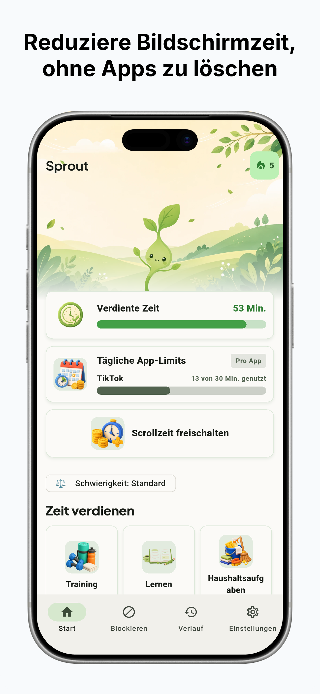 Sprout Bildschirm mit dem Zeitverlauf