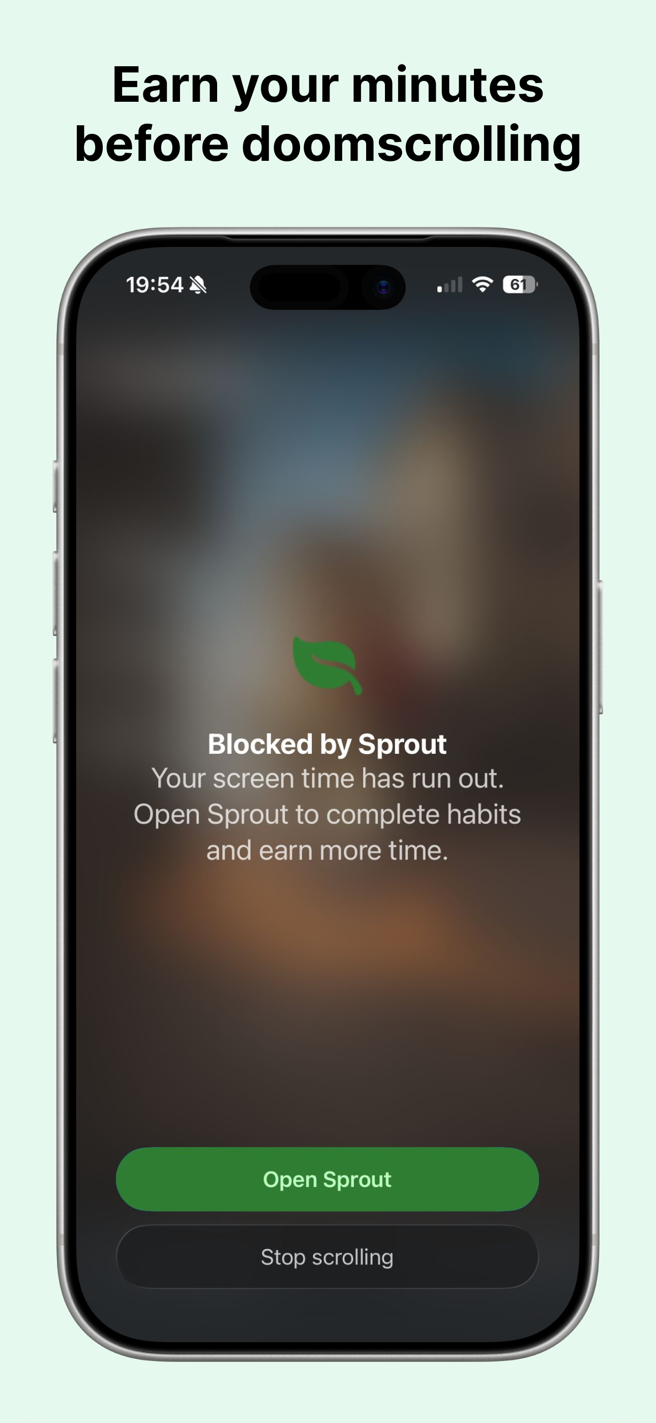 Sprout home screen showing earned time