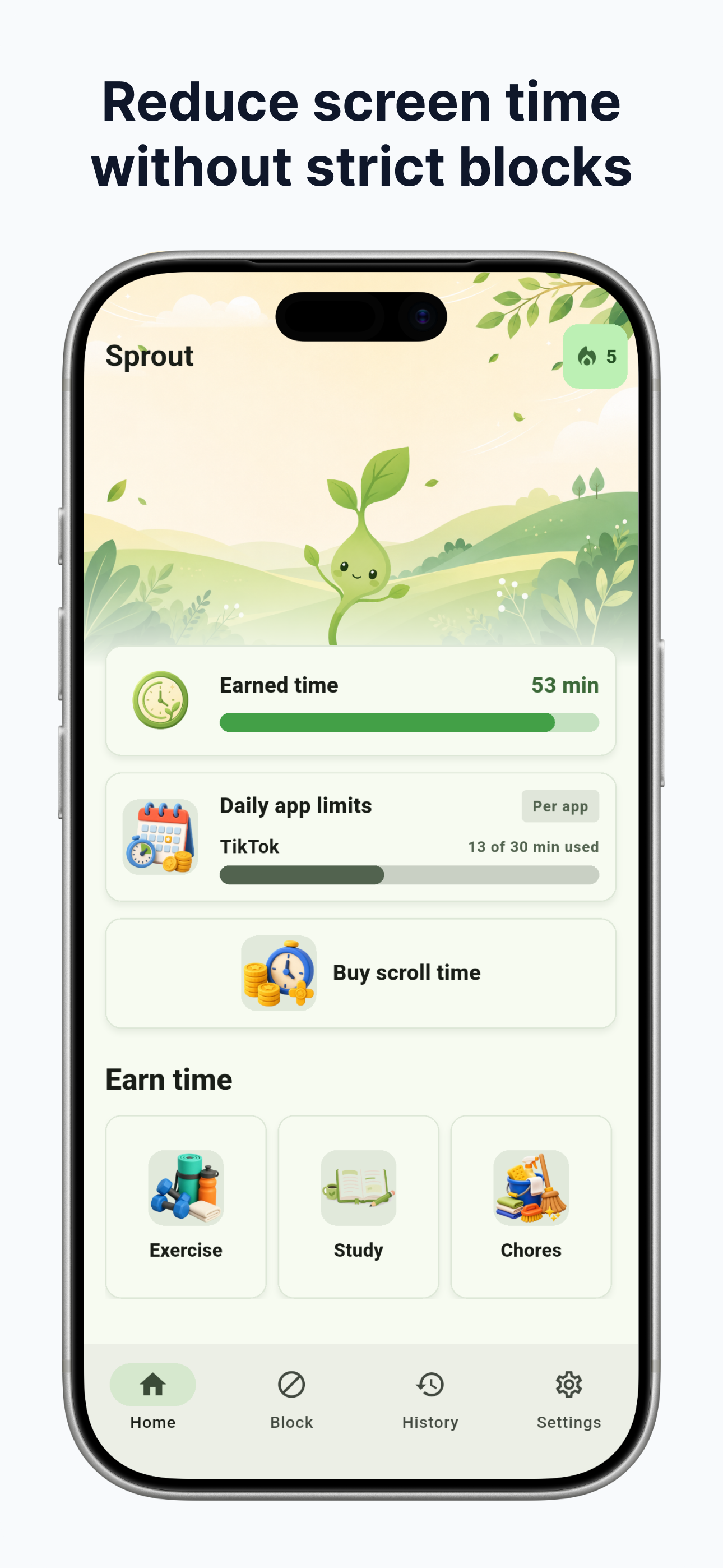Sprout time history screen